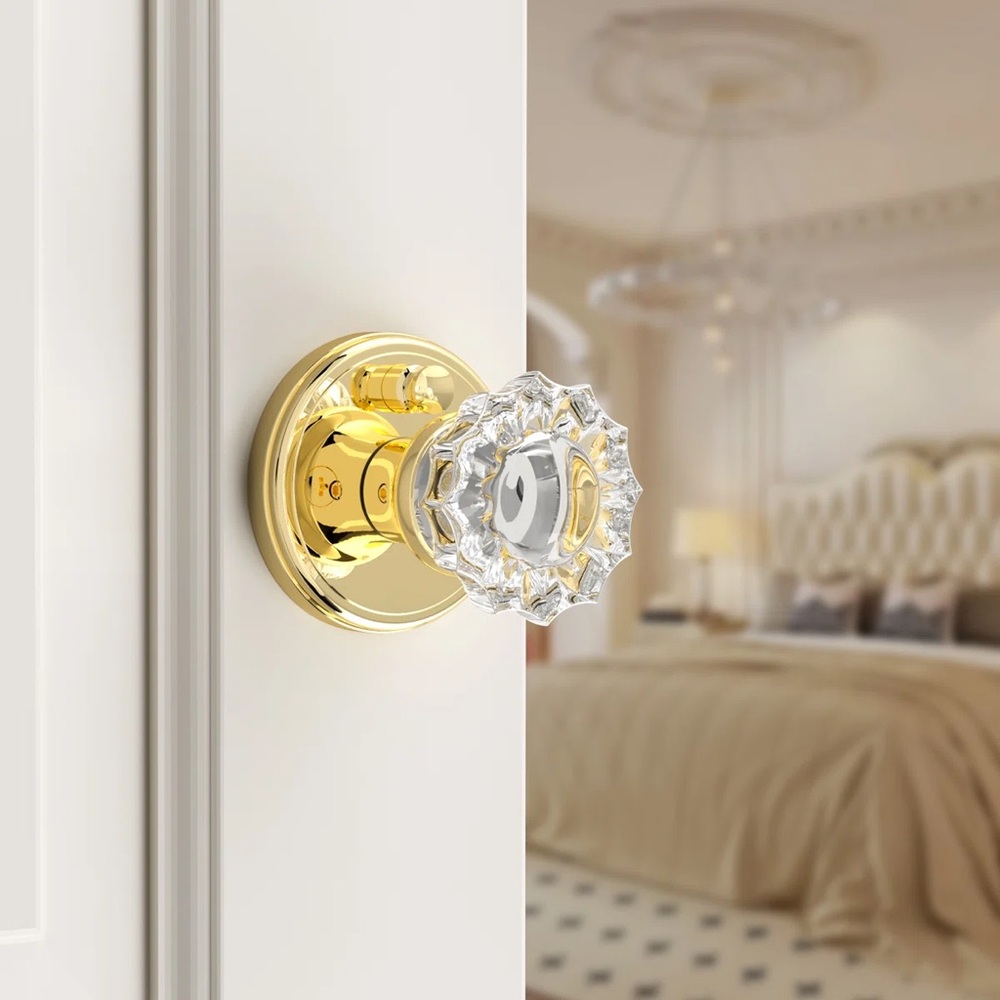 2 VINTAGE Defiant Gold Clear Glass Door Knob Set Hardware CLASSIC RETRO ANTIQUE